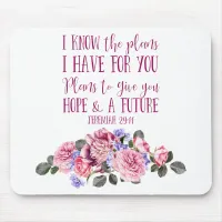 Christian Bible Verse Pink Watercolor Floral Mouse Pad