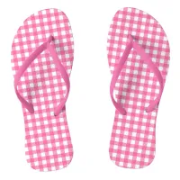 Trendy Pink and White Gingham Checkered  Flip Flops