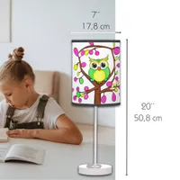 Happy owl in a multicolored tree personalized kids table lamp