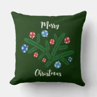 Christmas tree branch with snowflake decorations throw pillow