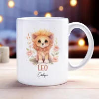 Cute Watercolor Illustration of Leo Zodiac Name Coffee Mug
