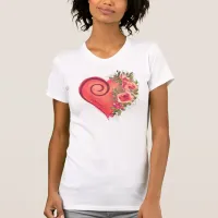 Red Heart Floral  T-Shirt