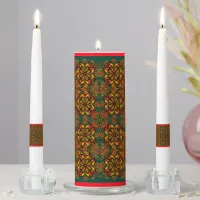 Red, Green & Gold Tapestry Pattern Christmas Unity Candle Set