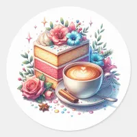 Coffee and Birthday Cake Classic Round Sticker