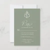 Sage Green Nautical Anchor Monogram Wedding RSVP Card