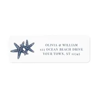 Starfish Beach Wedding Navy Blue Return Address Label