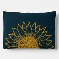 Glitter Sunflower Mother's Day Navy Monogrammed  Accessory Pouch