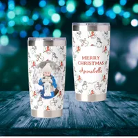 Kids Name And Photo | Snowman Pattern White Insulated Tumbler