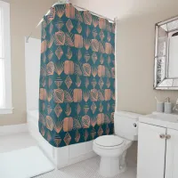 Bold Caribbean Tribal Mudcloth: Teal, Coral Throw Shower Curtain