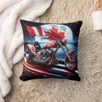 Canadian motorcycle cruising under a full moon throw pillow