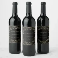 Luxurious Gold & Black Sepia Floral Finish Wine Label