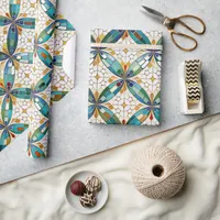 Geometric Mosaic Tile Pattern#5 Teal  White ID1078 Wrapping Paper