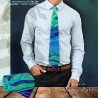  Modern Ombre Blue Green  Swirl Pattern Neck Tie