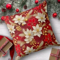 Red White Christmas Floral Pattern#17 ID1009 Throw Pillow