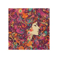 Multicolor Retro Hippie Girl Boho style Wood Art