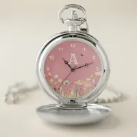 Pretty Colors Watercolor Wildflowers and Monogram Pocket Watch