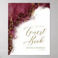 Marble Glitter Wedding Guests Burgundy Gold ID644 Poster