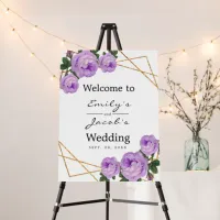Welcome Wedding Gold Glitter Geo Purple Floral Foam Board