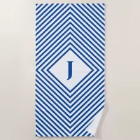 Blue Radiating Rhombuses with Central Letter Beach Towel