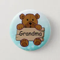 Teal Grandma Teddy Bear Baby Shower Button