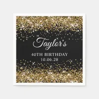 Gold Glitter Black 40th Birthday Napkins