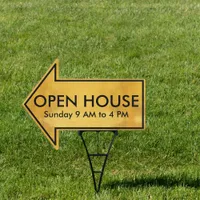 Custom Metallic Black + Gold Open House Arrow Yard Sign