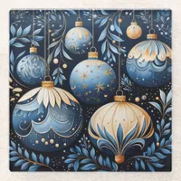 Magical Blue and Gold Winter Ornaments  Glass Coaster