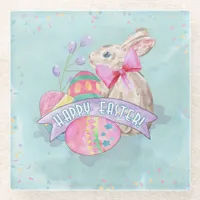 Easter Bunny, Eggs and Confetti ID377 Glass Coaster