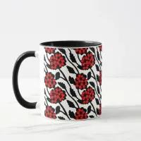 Pretty Floral Pattern in Red, Black and White Mug