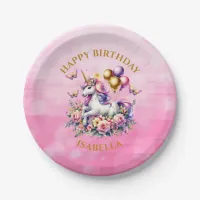 Pretty Pink, Purple and Gold Unicorn Birthday  Paper Plates