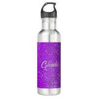 Modern Purple Brushed Metal with Silver Monogram | Stainless Steel Water Bottle