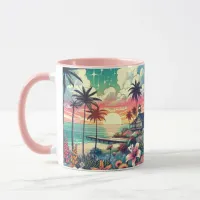 Thumbnail for Pink and Turquoise Paradise | Beach Art Mug