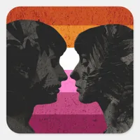 Lesbian Flag with Two Woman Silhouettes  Square Sticker