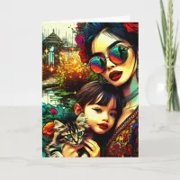 Mother's Day Mom and Daughter Asian Flower Garden Card