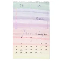 Rainbow Watercolor Brush Strokes Monthly Planner Calendar