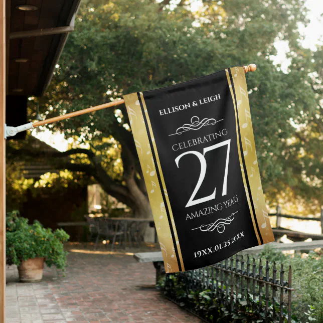 Elegant 27th Music Wedding Anniversary Celebration House Flag