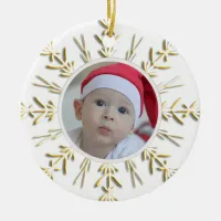 Gold Snowflake Baby's 1st Christmas Photo Ceramic Ornament