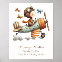 Whimsical Nursery Art Child Flying Plane Poster