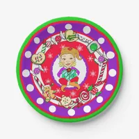 Christmas Elf Girl Whimsical Candy Polka Dot Paper Plates