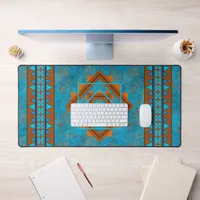 Southwest Mountain Peaks Turquoise Geometric Print Desk Mat