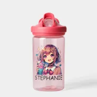 Cute Anime Girl Holding Bubble Tea Water Bottle