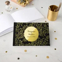 Gold Foil Daisies Romantic Floral Black Wedding Foil Guest Book