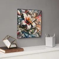 Lily Surrounded by Colorful Swirling Patterns Square Wall Clock