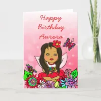 Whimsical Folk Art Fairy Girl Happy Birthday Card