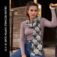 Black & White Rose Floral Pattern Long Rectangle Scarf