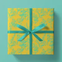 Bright Neon Yellow & Blue Wildflower Wrapping Paper Sheets