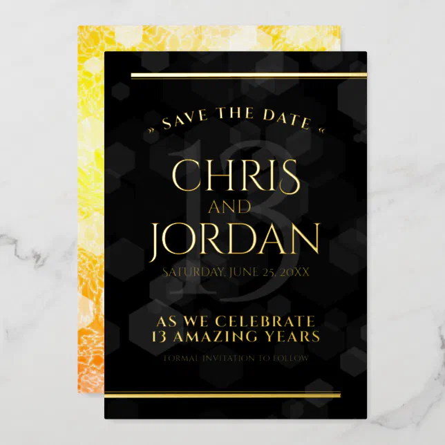 13th Citrine Wedding Anniversary Save the Date Foil Invitation