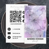 Artistic Pastel Watercolor Line Art Florist Business Card