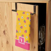 Hand Drawn Strawberry Bold Summer Pink Yellow Kitchen Towel