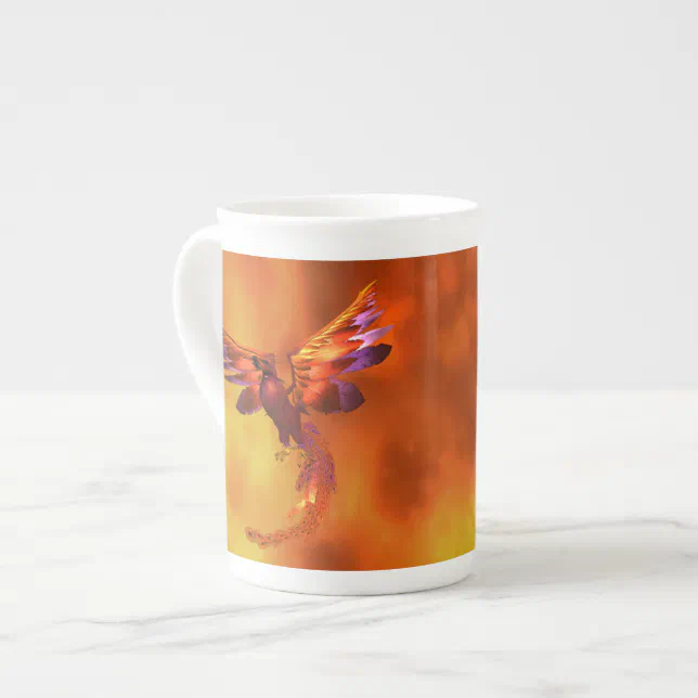 Colorful Phoenix Flying Against a Fiery Background Bone China Mug